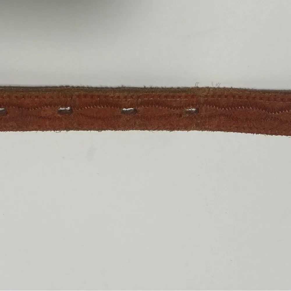 Vintage Genuine Cowhide Hand Beaded & Laced Aztec Tooled Leather Belt Size 24